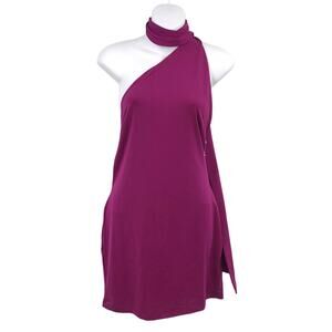 Khanum's Kara Diamante Trim Mini Dress L Halterneck Tie Open Back Faux Pearl